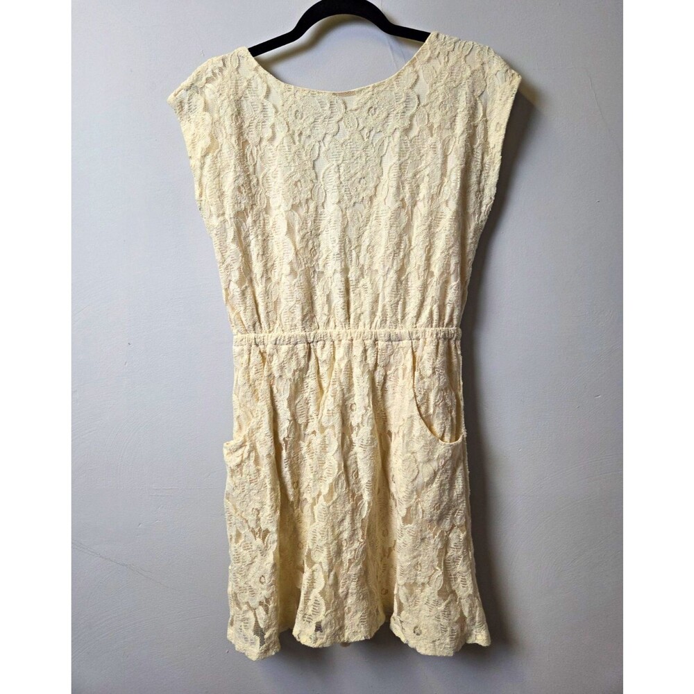 Rewind Women's Juniors M Sleeveless Floral Lace Dress Ivory Lined Pockets